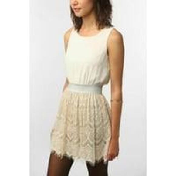 ANTHROPOLOGIE Pins and Needles Dress Women Medium Cream Sparkle Lace Stretch - Picture 1 of 14